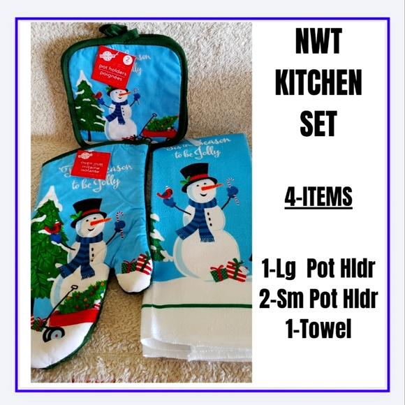 🟩🔥🌲🎅☃️NWT/HOLIDAY KITCHEN SET 4~ITEMS - Picture 1 of 3